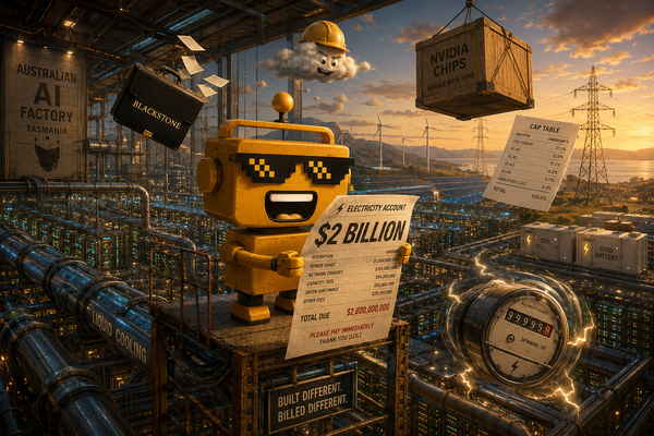 SiliconSnark robot holds a giant $2 billion electricity bill inside an Australian AI factory.