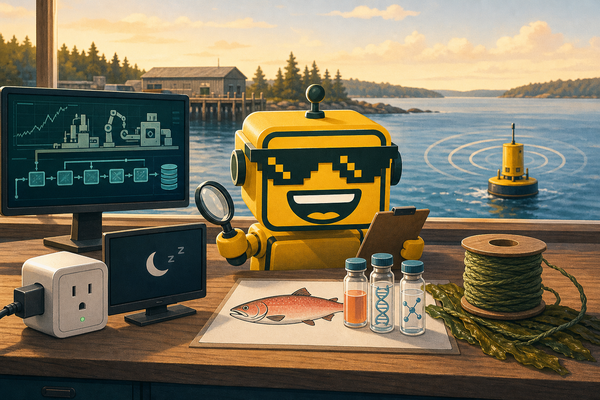 SiliconSnark robot visits five Maine startups working on factories, energy, biotech, seaweed and water data.