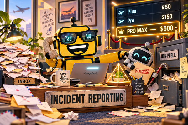 The yellow SiliconSnark robot, wearing smart glasses, pulls a mischievous AI agent out of a filing cabinet beside an overflowing inbox and a price board advertising a $500 Pro Max tier.