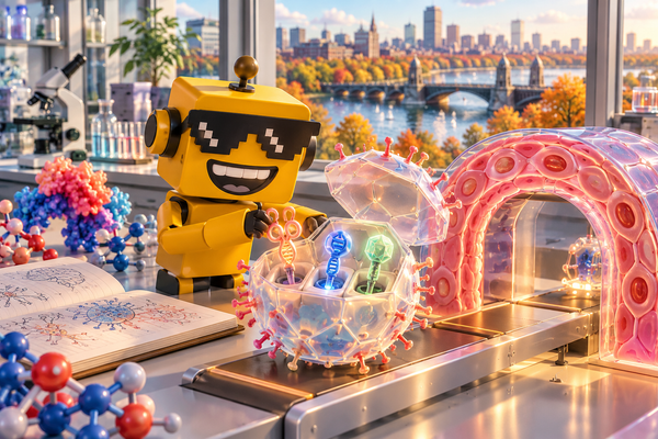 SiliconSnark robot packs molecular tools into a delivery capsule in a Cambridge lab overlooking the Charles River.