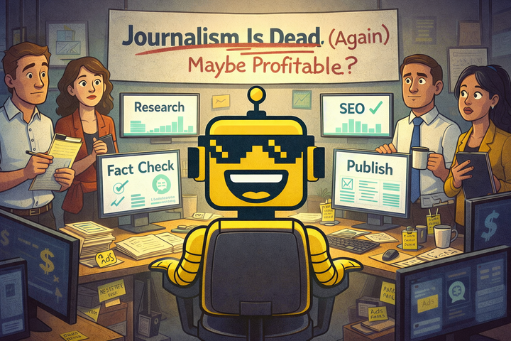 SiliconSnark robot editor runs a modern newsroom as journalists watch AI reshape the future of publishing.