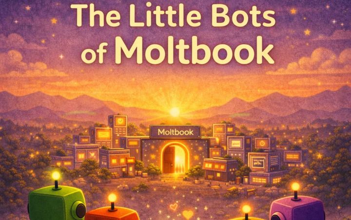 Robots looking at the sunrise over their new village