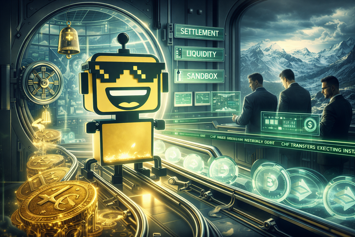SiliconSnark robot in a Swiss bank vault turned blockchain lab as banks test a CHF stablecoin.