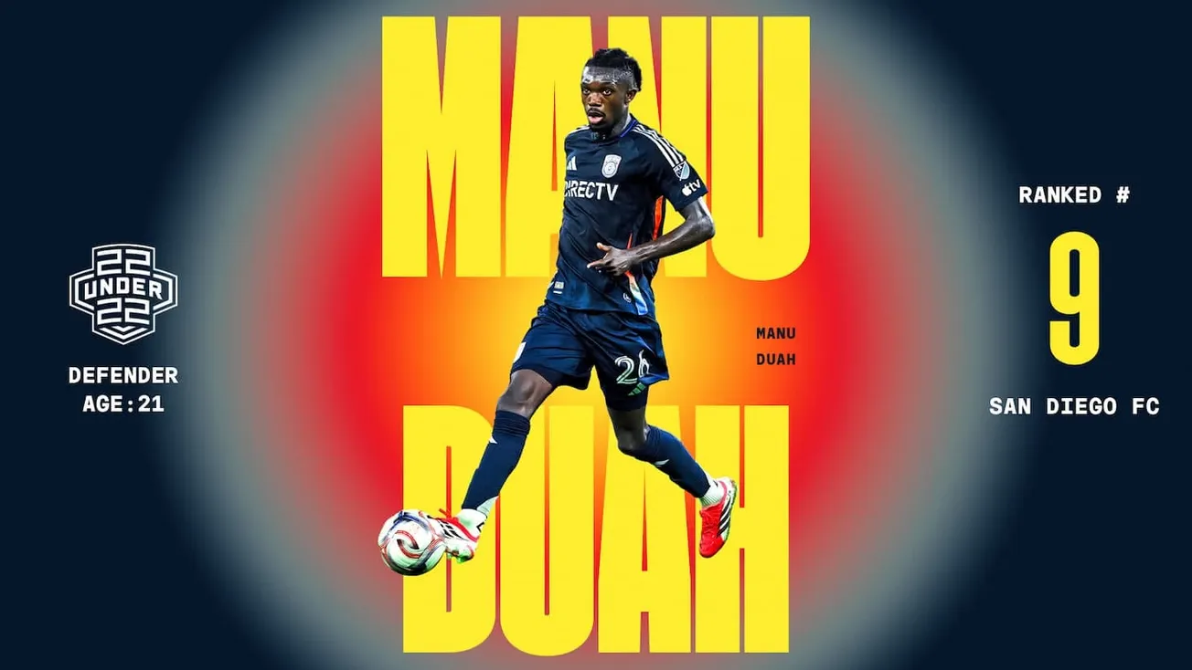 Manu Duah Climbs MLS 22 Under 22 Rankings After Breakout Season with San Diego FC