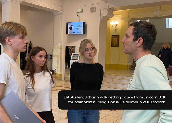 Johann Kolk getting advice from unicorn Bolt founder Martin Villing. Bolt is EIA alumni in 2013 cohort.