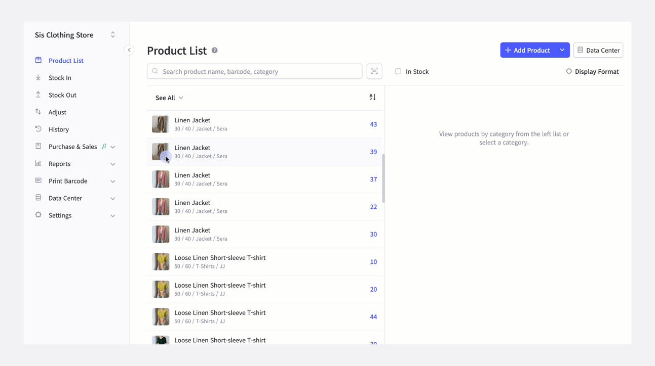 BoxHero inventory analysis report showing product quantities, stock outs, and average demand
