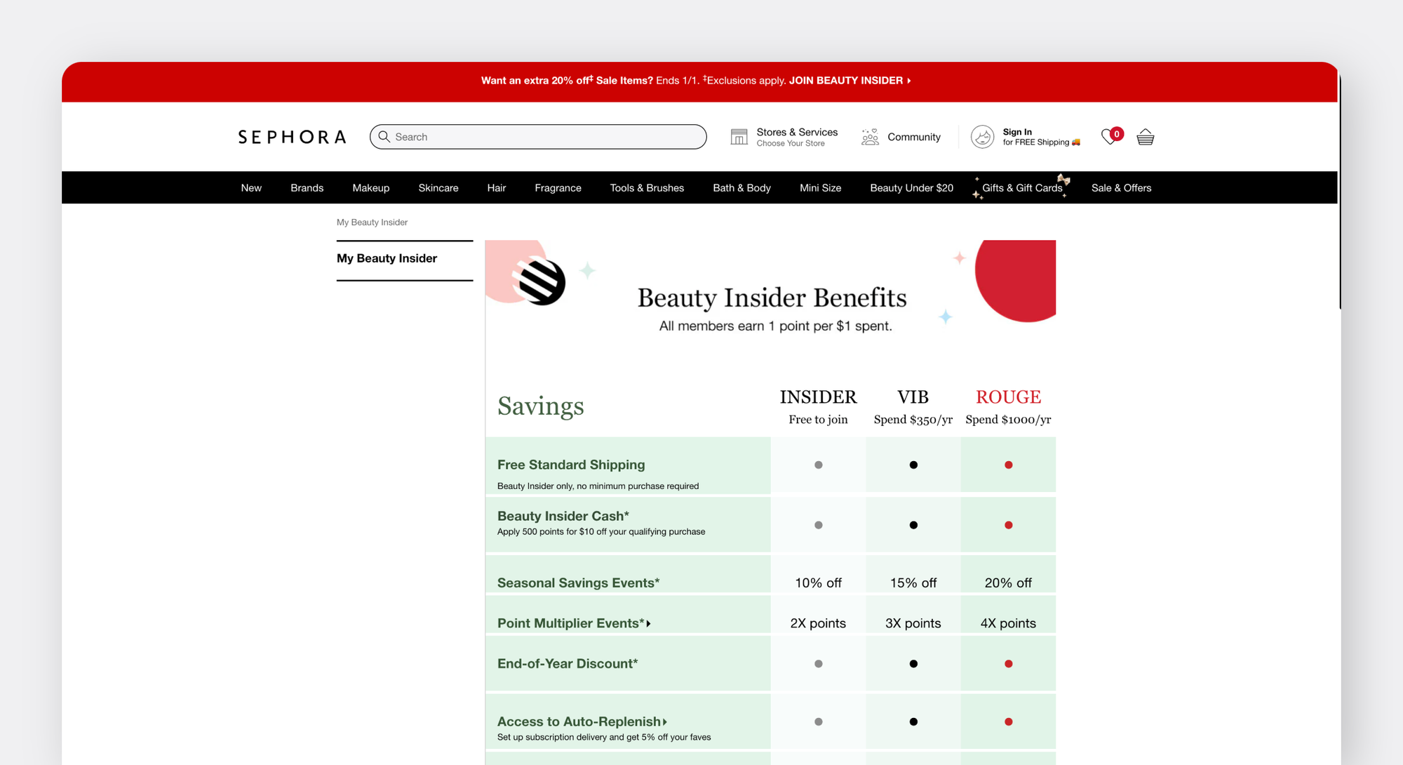 Sephora’s Beauty Insider Webpage