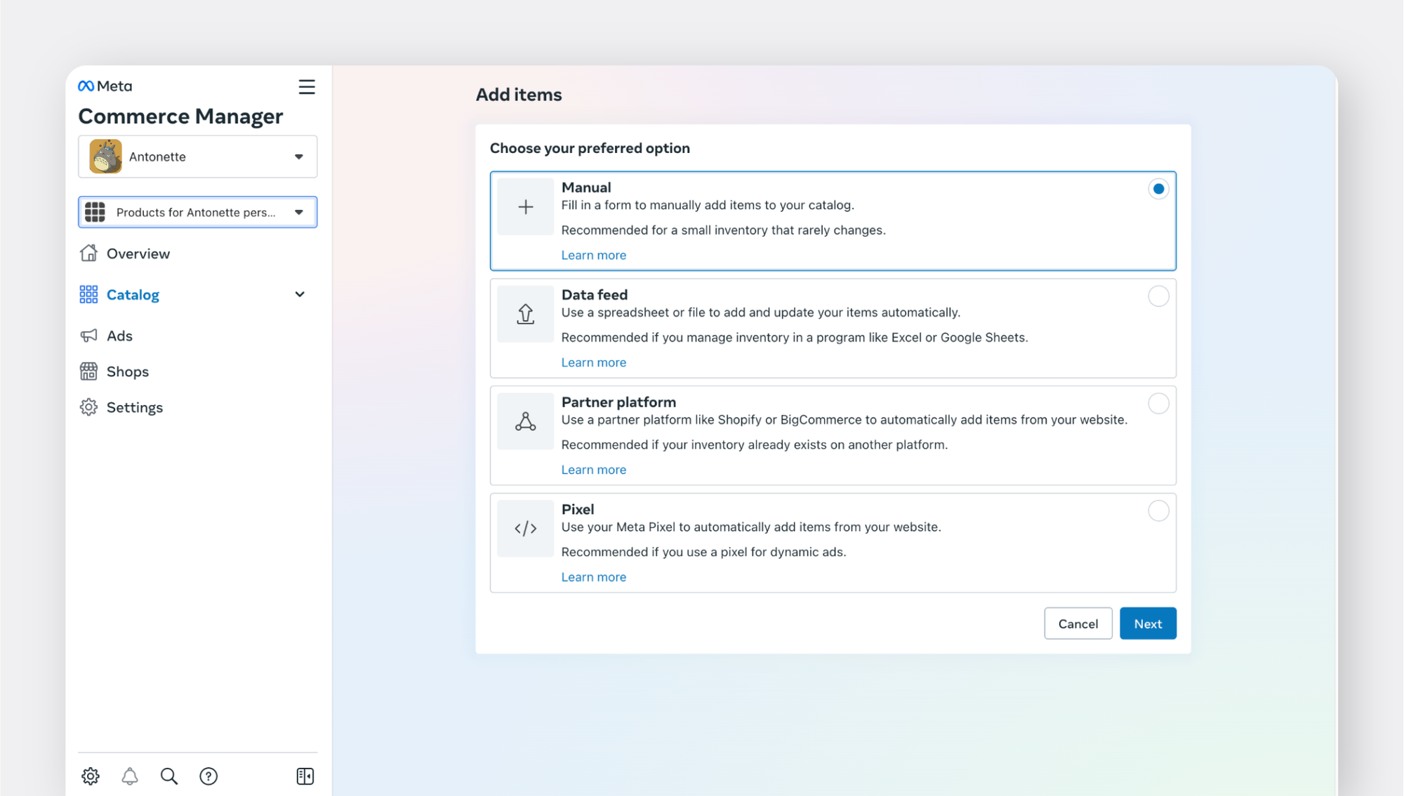 You can use Commerce Manager to manage a catalog of your items.