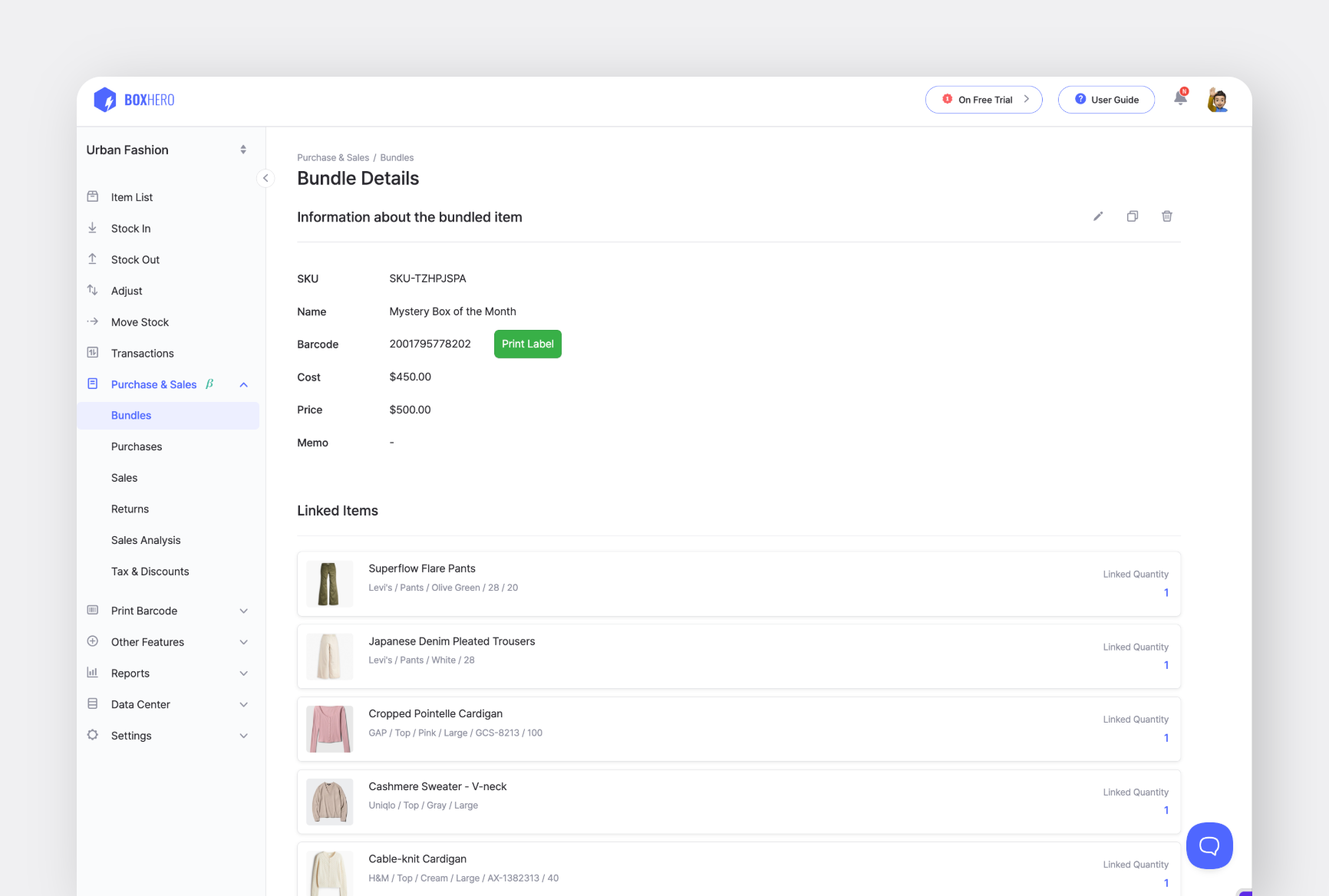 BoxHero’s Bundle feature allows users to easily group items into ready-to-go bundles.