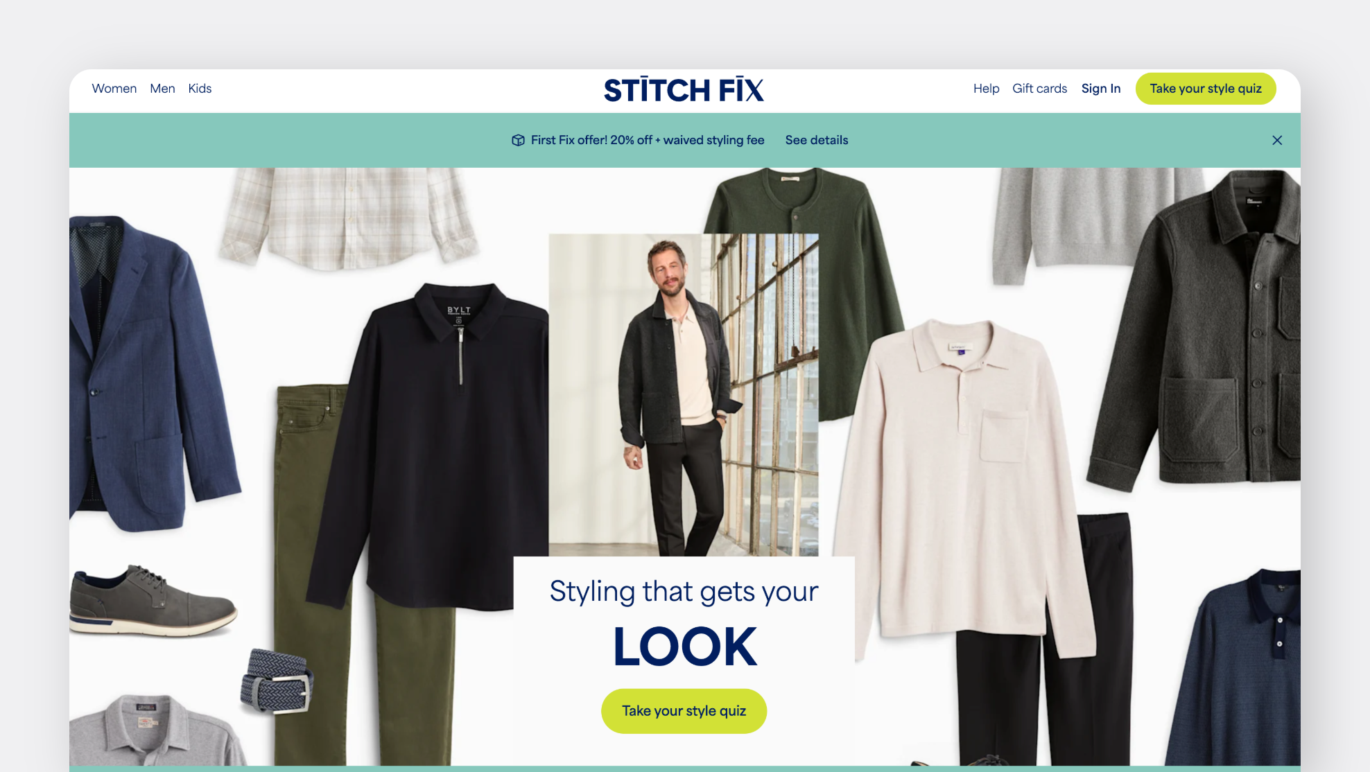 Stitch Fix allows customers to take a quiz to determine their style, size, and budget for curated bundles.