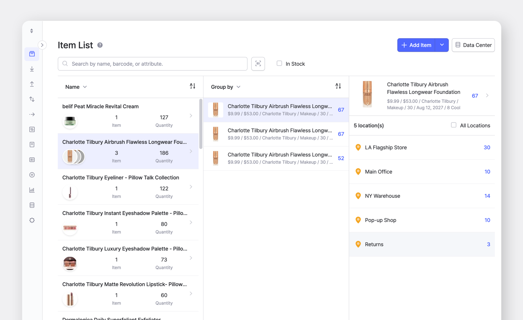 BoxHero UI: Group by Attributes in the Item List