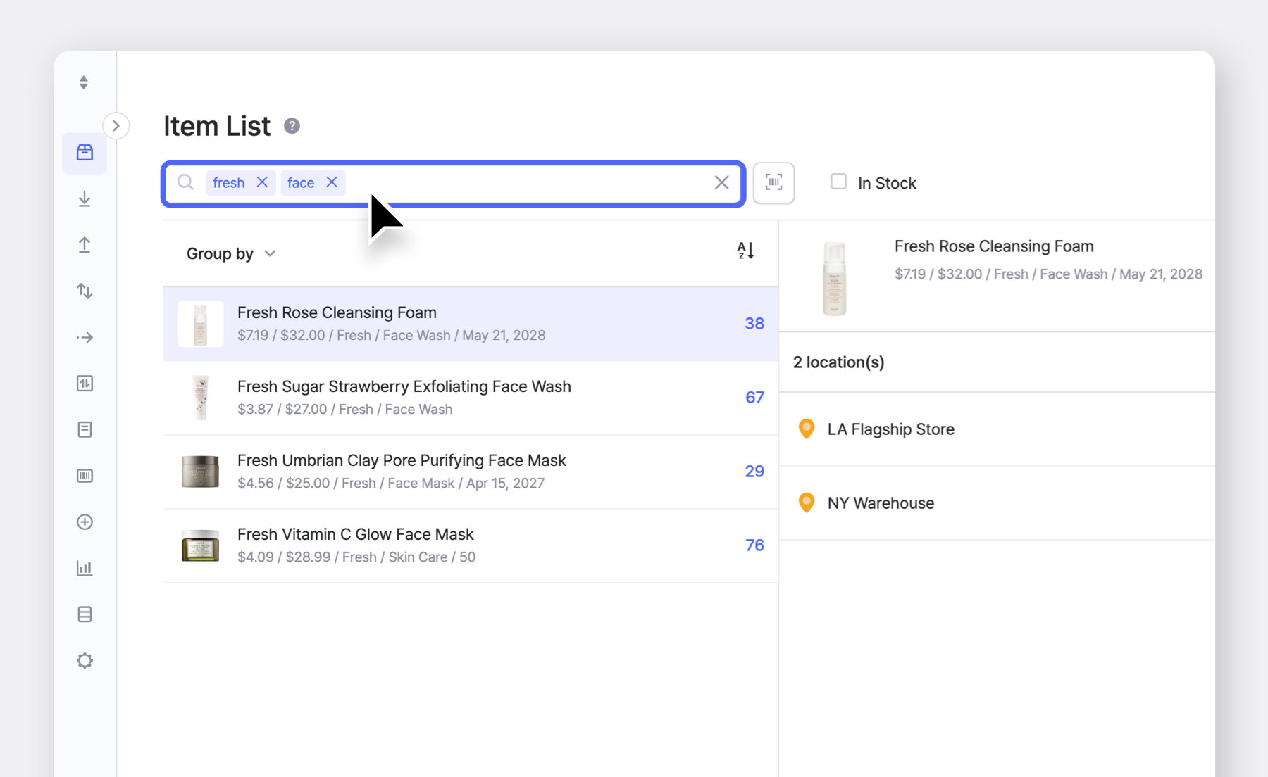 BoxHero UI: Filtering Searches by Attributes in the Item List