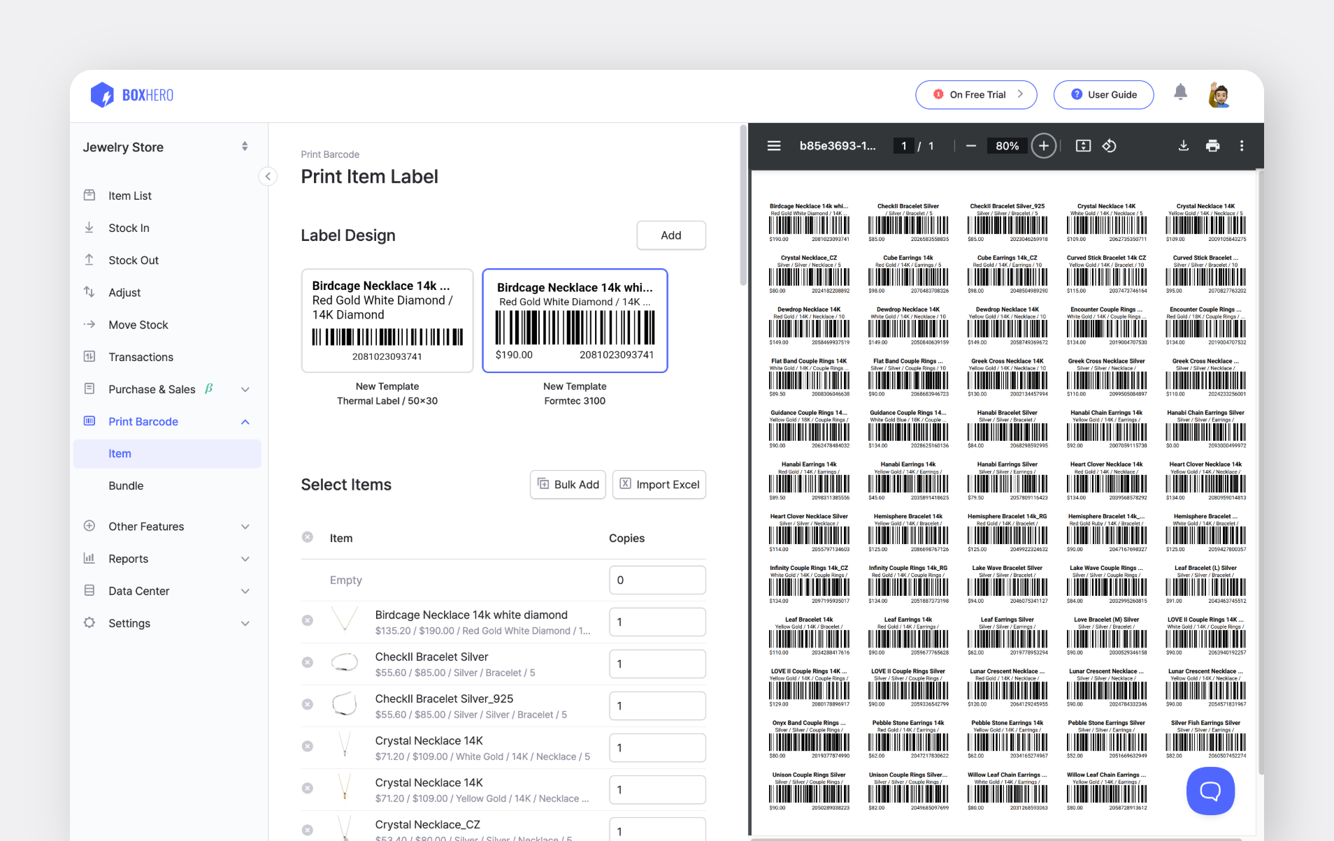 With BoxHero’s Barcode Feature, you can design and customize, and print barcode labels for your items.