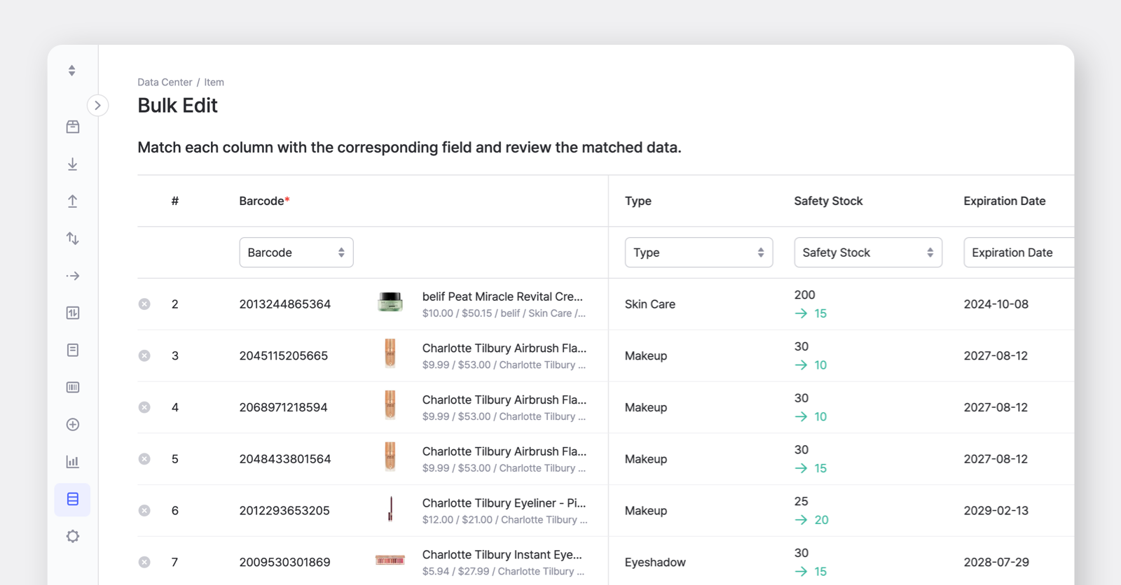 BoxHero Web Screenshot: Bulk Edit with Excel