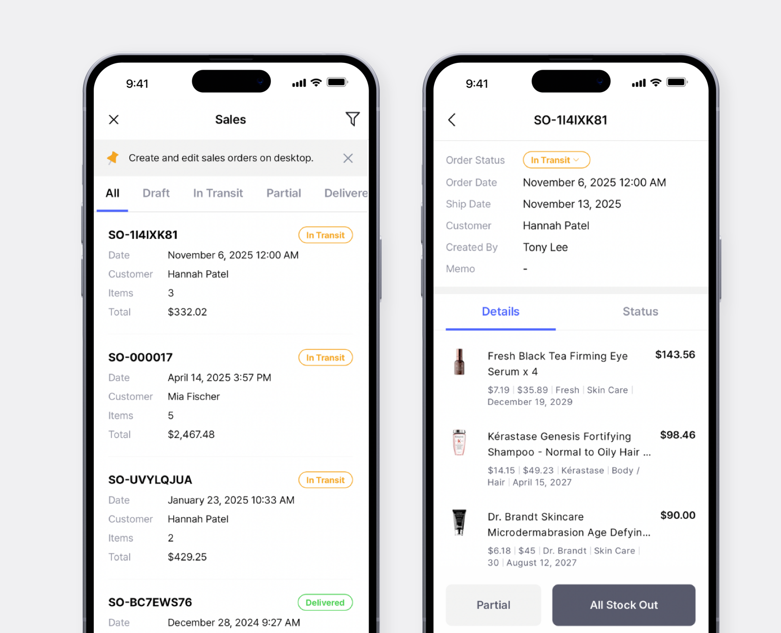 BoxHero Mobile Screen: View Sales Order
