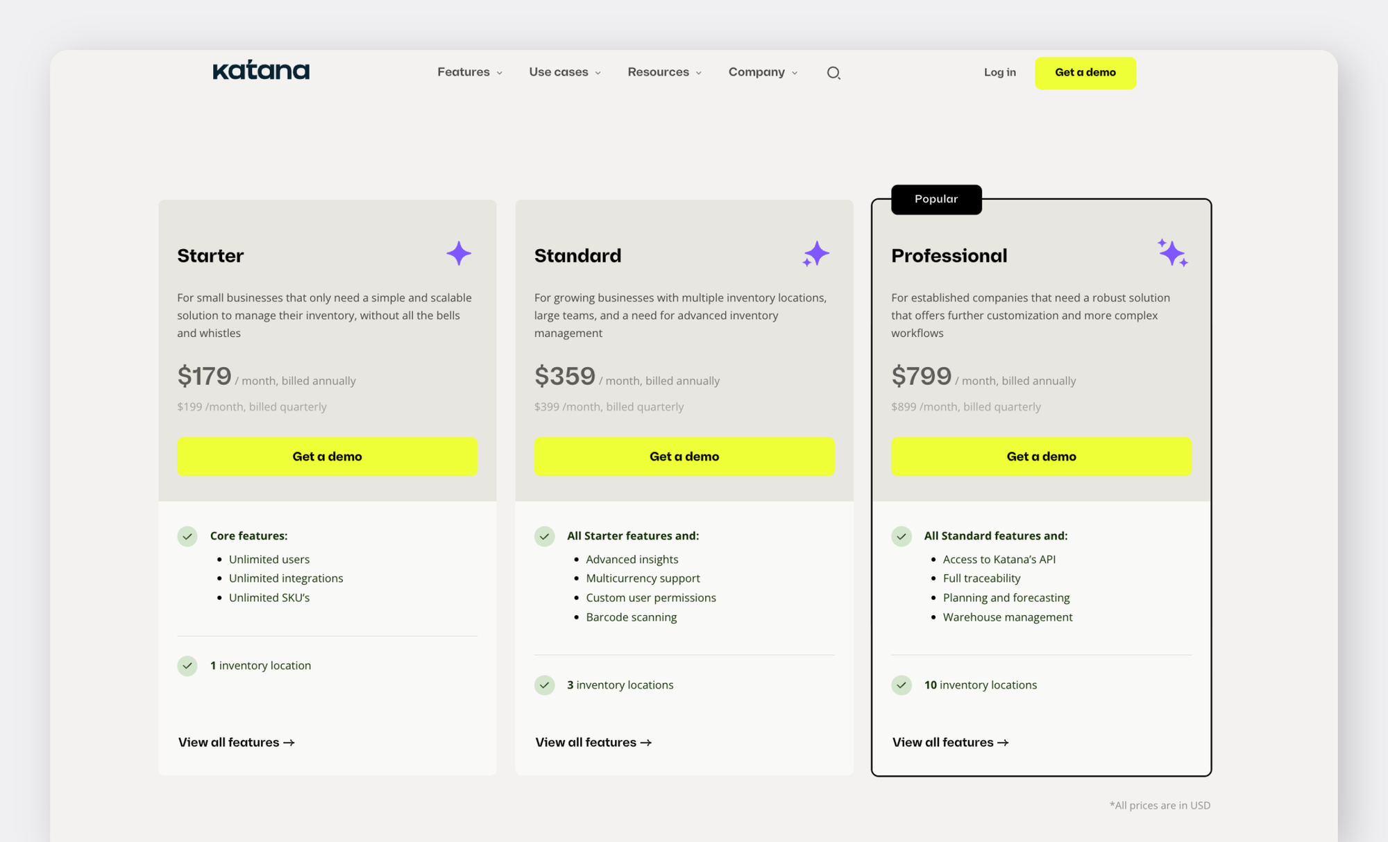 Katana Website - Pricing Page