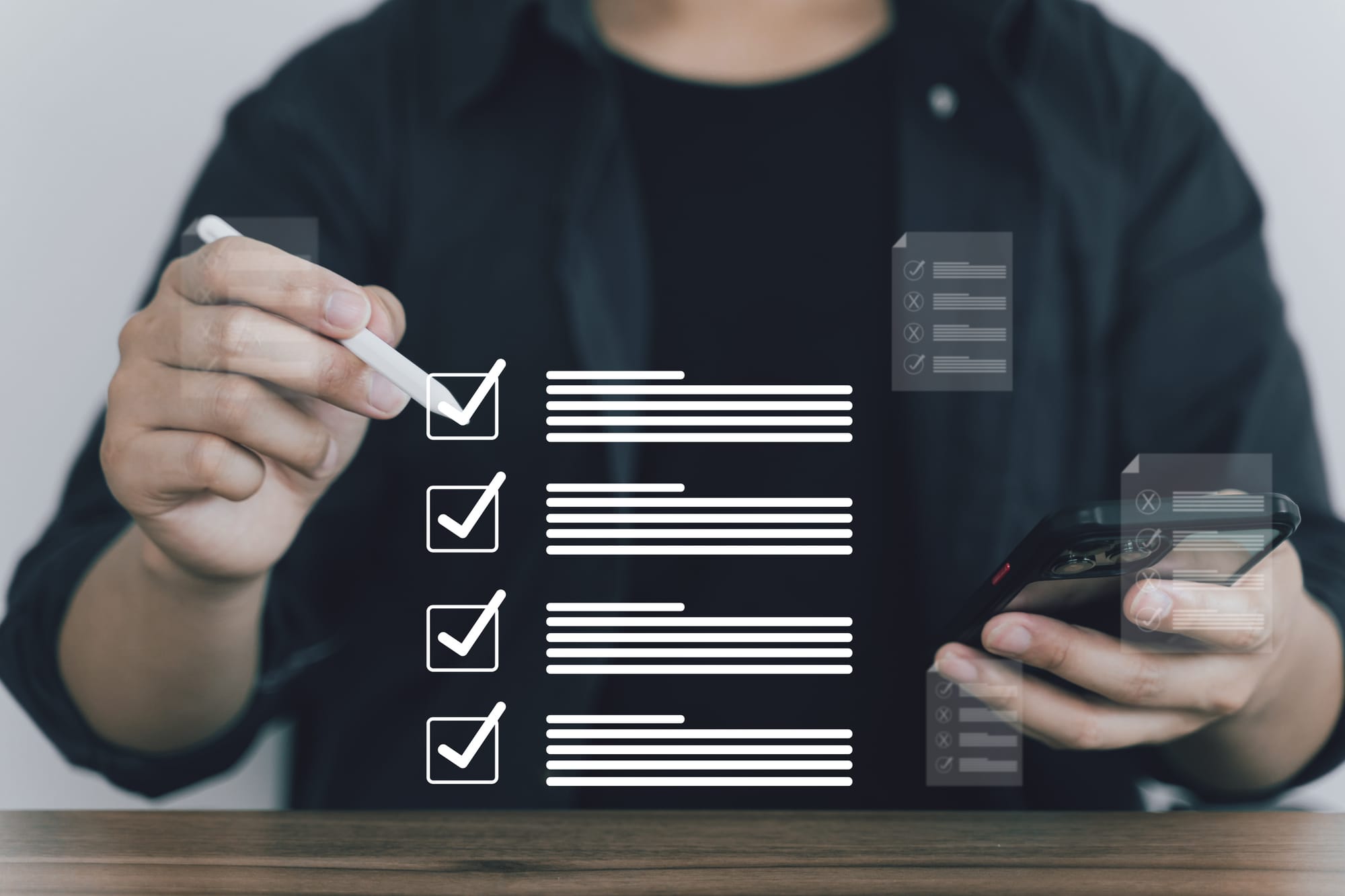 Digital data with checklist on virtual screen