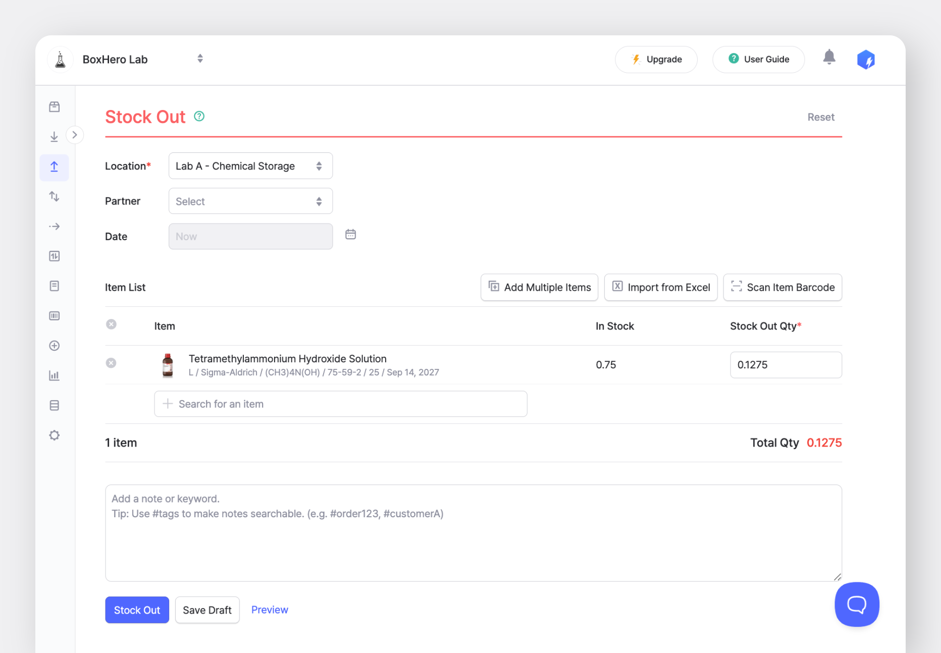 BoxHero Web: Stock Out Screen