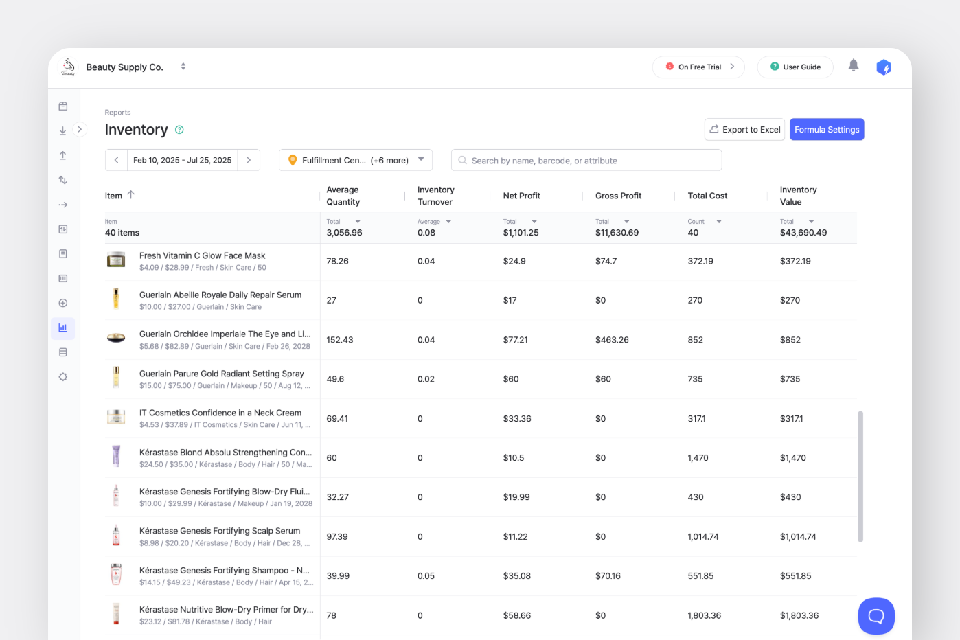 Inventory Report in BoxHero showing stock levels, turnover, and value at a glance