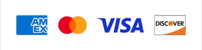 Logos of Popular Payment Methods: AMEX, MasterCard, VISA, Discover