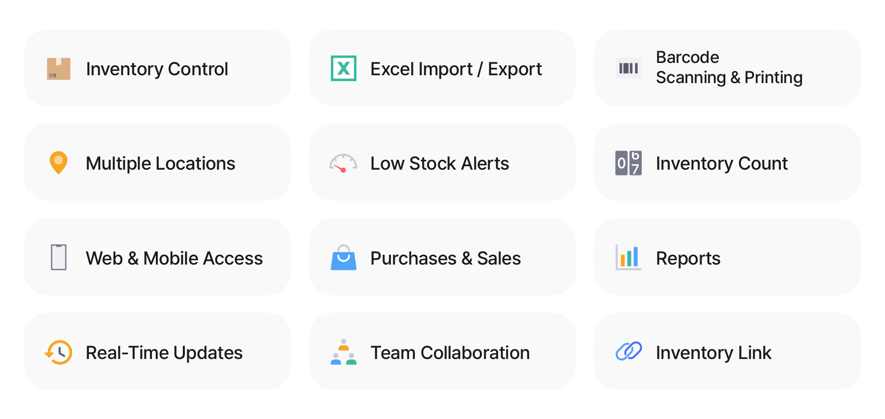 BoxHero | Graphic of 16 Core Inventory Features