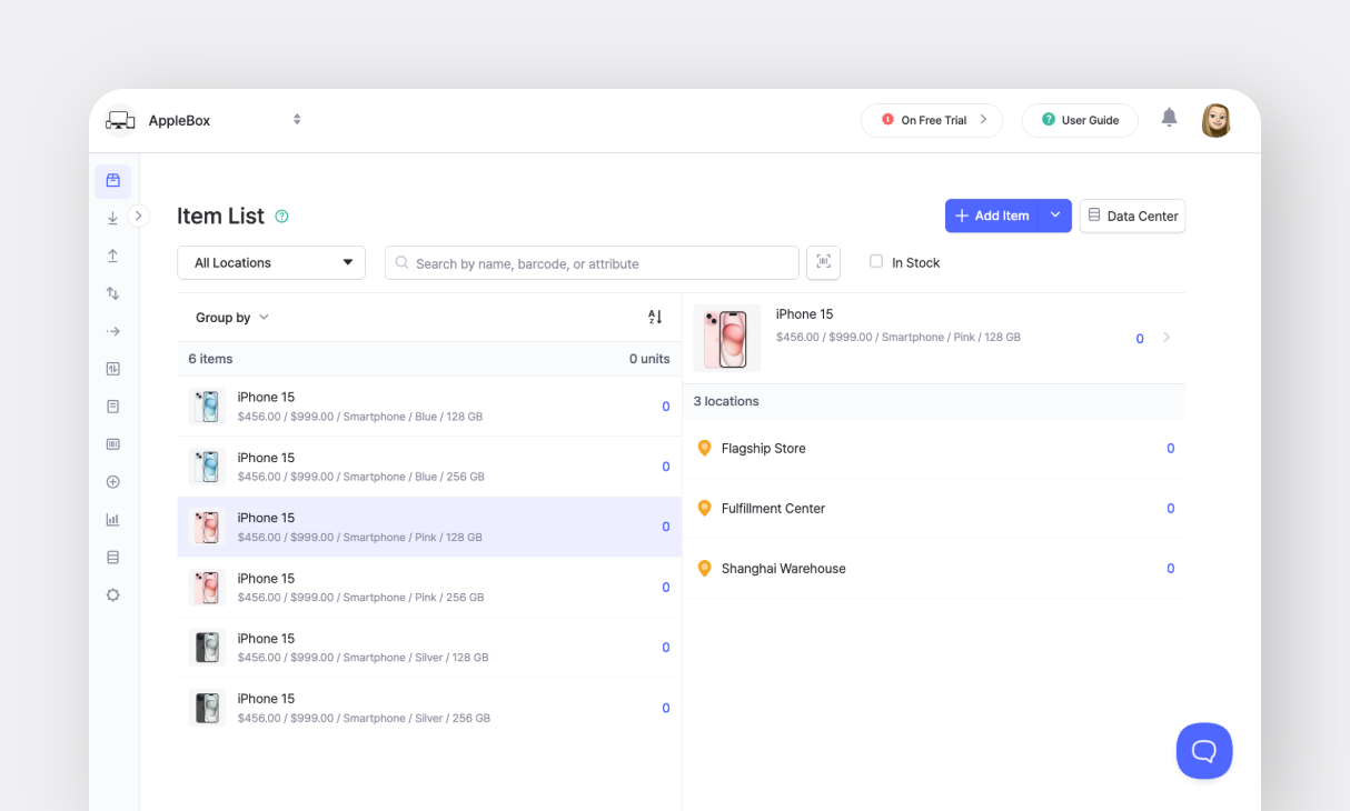 BoxHero Web: Item List of iPhone Item Variants