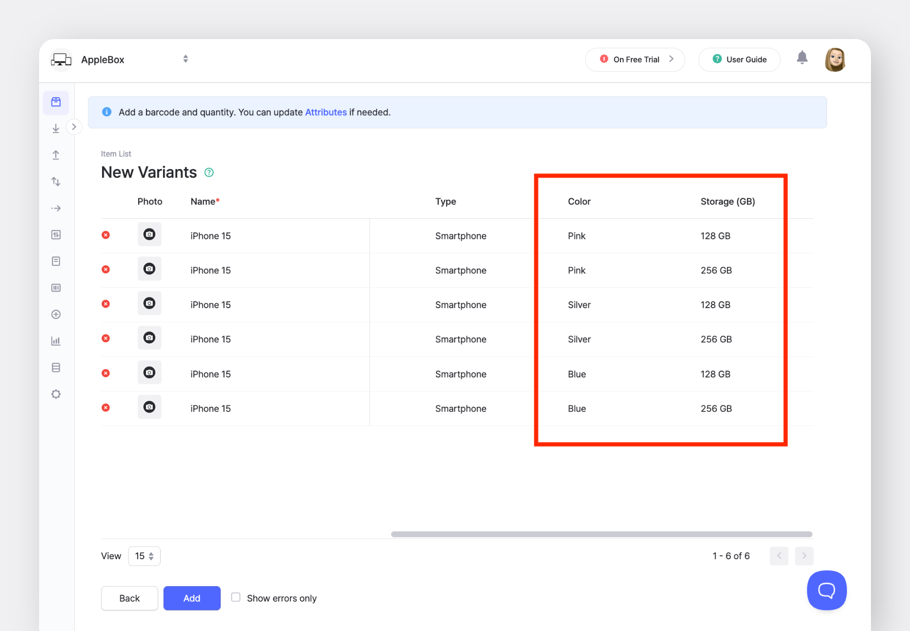 BoxHero Web: New iPhone Variants with Different Colors & Storage (GB)