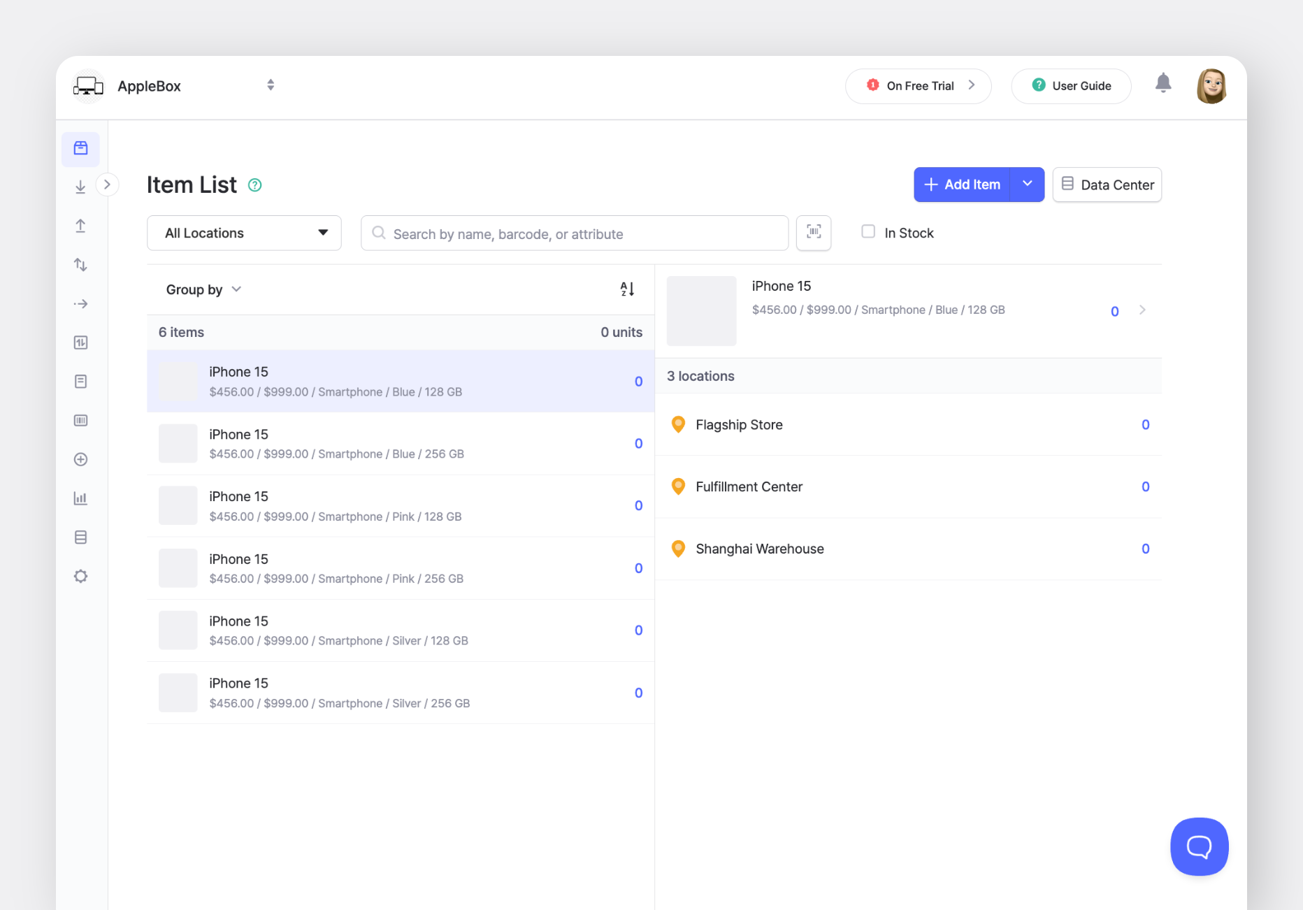 BoxHero Web: Item List of iPhone Item Variants Added
