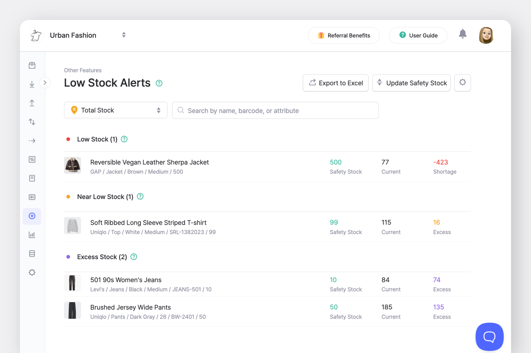 BoxHero Web Screenshot: Low Stock Alerts