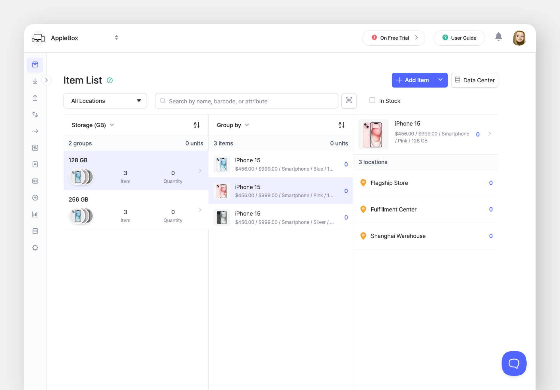 BoxHero Web: Item List with nested groups