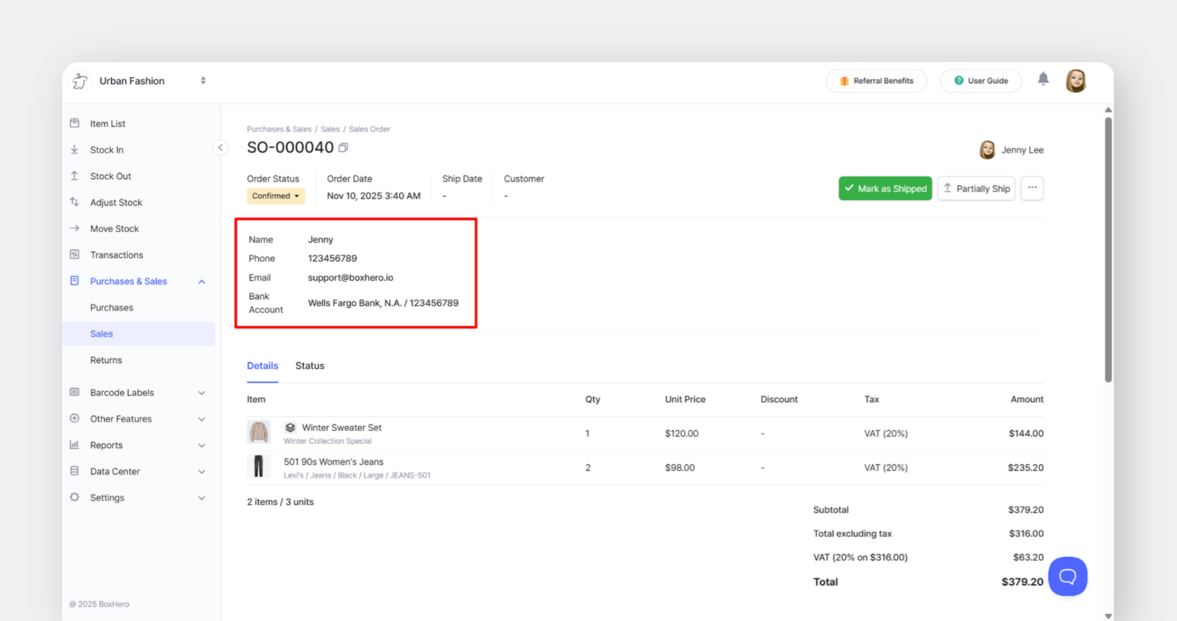 Custom Fields added to a Purchase or Sales Order