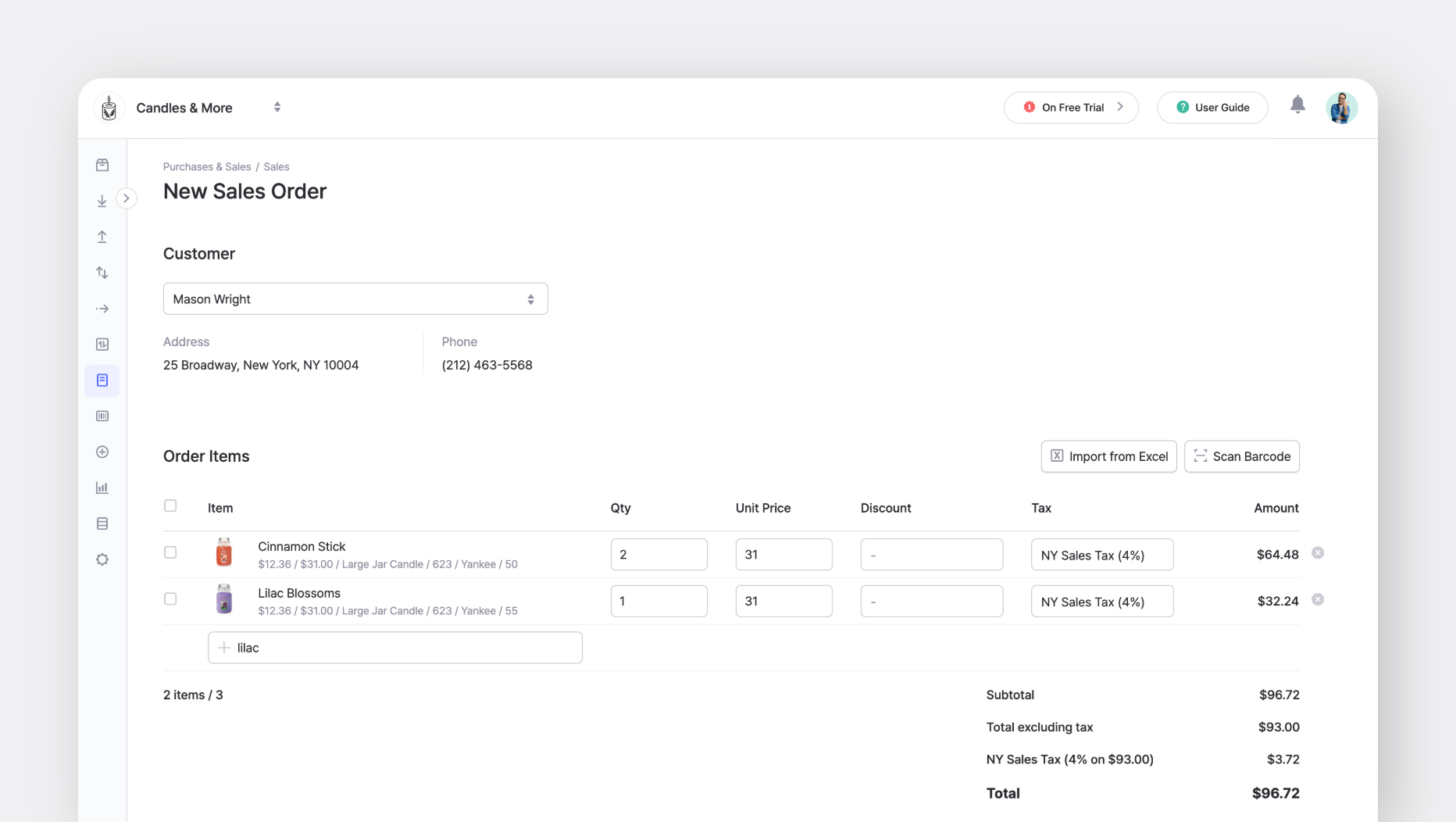 New Sales Order on BoxHero's Desktop (Web) screen with Customer and Order Items