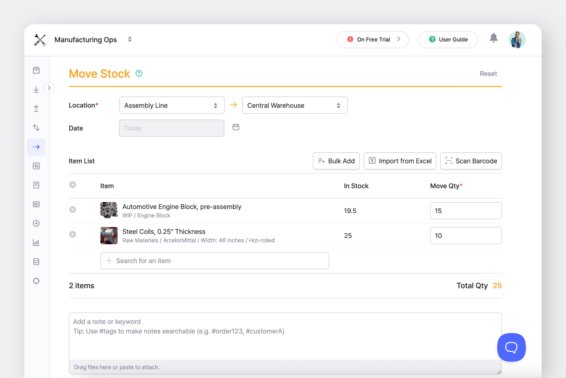BoxHero Web UI: Move Stock Feature for Items from One Location to Another