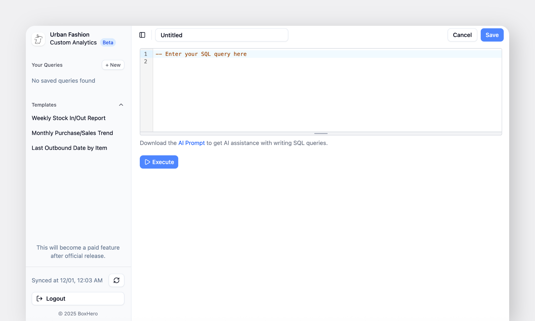 New SQL Query with AI Prompt download option for Custom Analytics