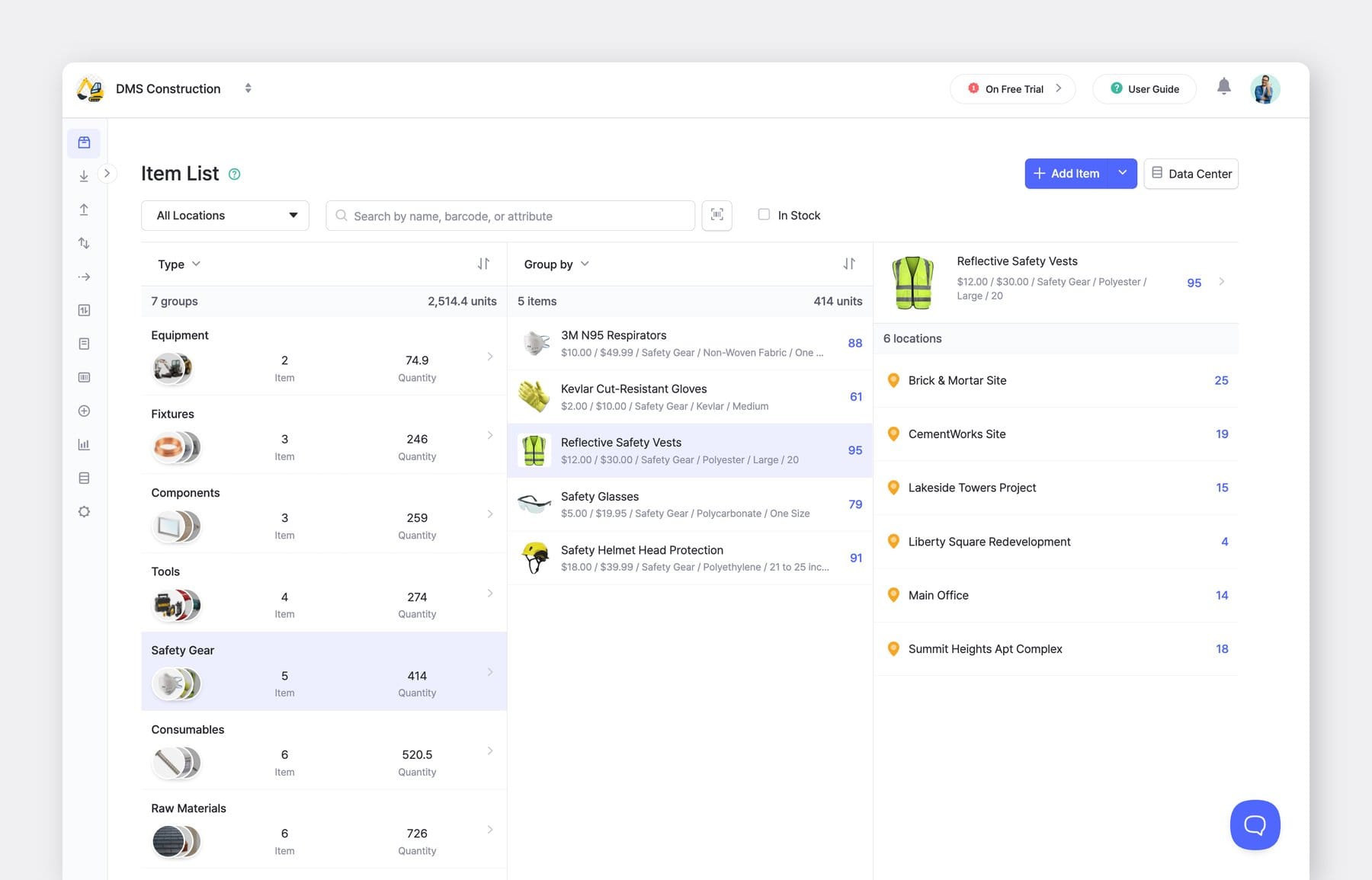 BoxHero Desktop App (Web) UI Screenshot: Item Details by Location