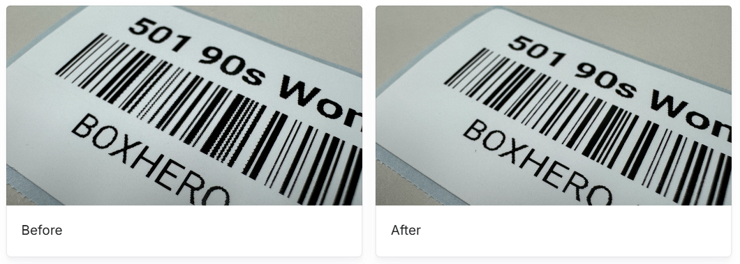 Sample Barcode Label Before vs. After Print Quality Optimization