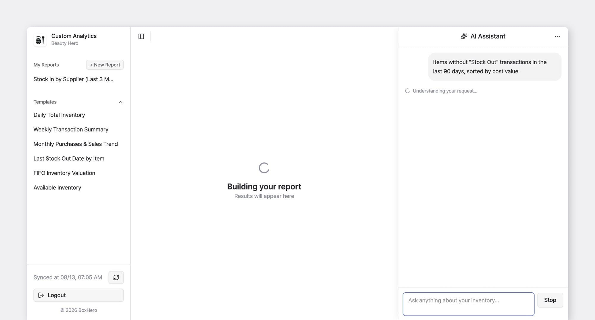 Custom Analytics: AI Assistant understanding user request to build a report