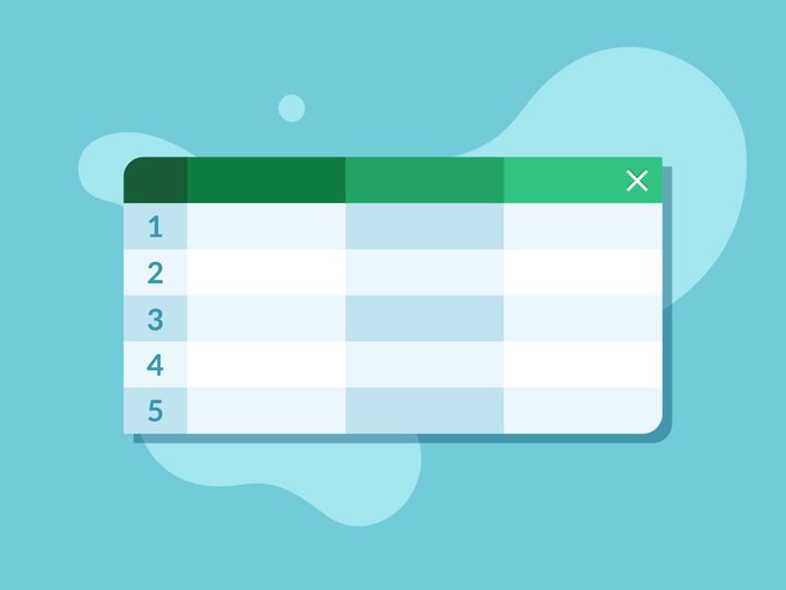 Concept of spreadsheet or worksheet in green and blue colors illustration