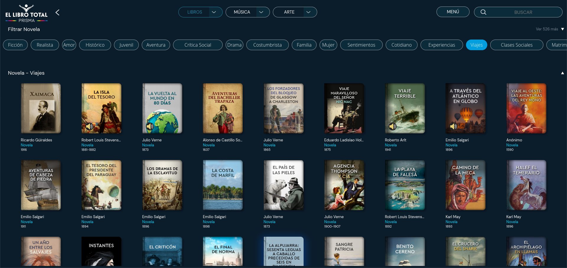 A screen shot showing many book covers from the El Libro Total website