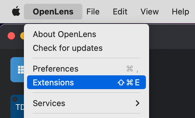 Openlens 확장 메뉴