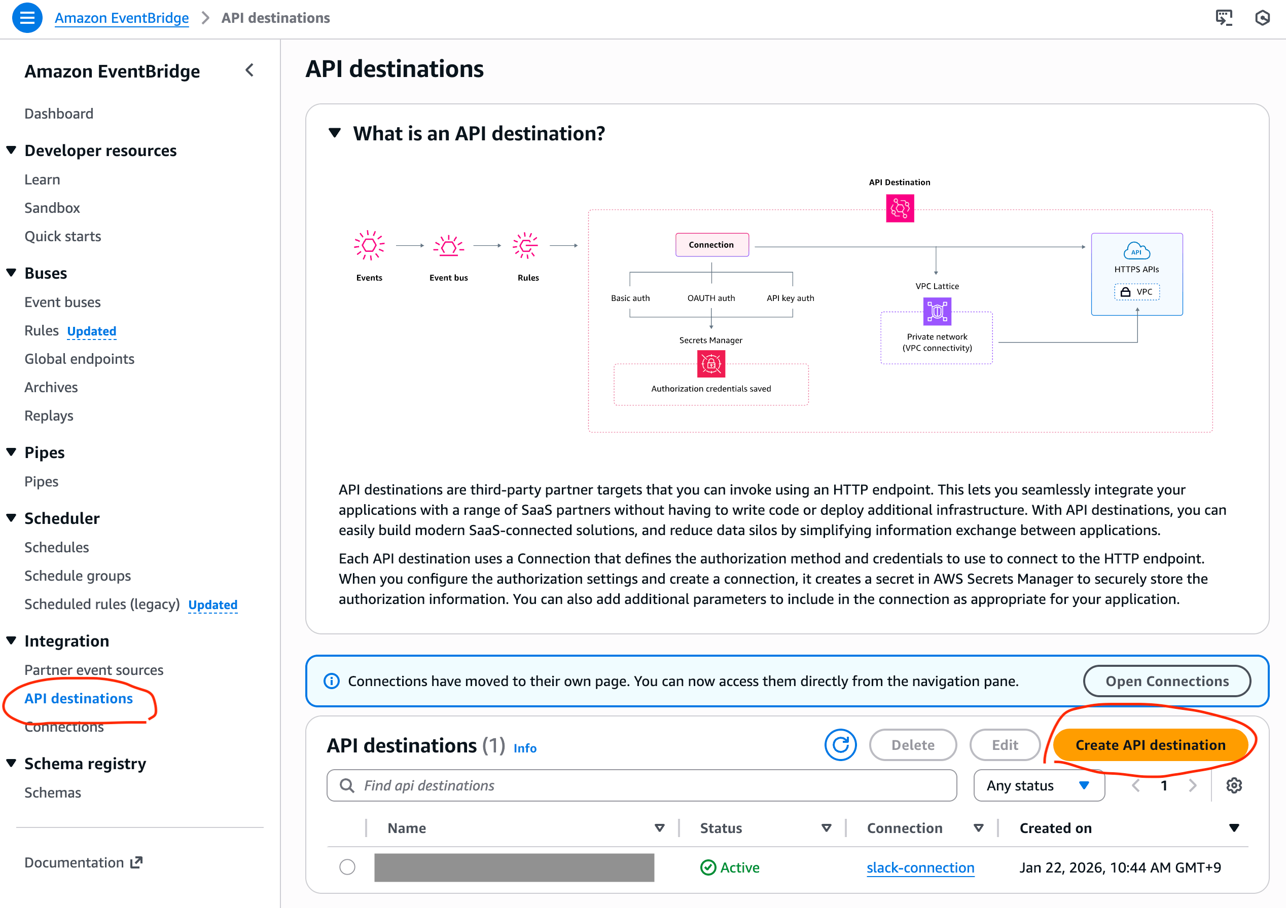 EventBridge - API destination 위치