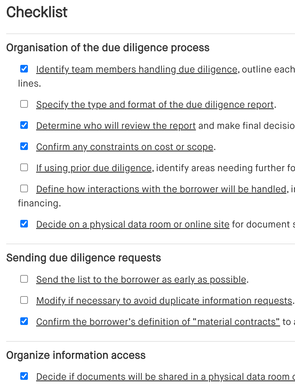 Legal due diligence for lenders: Free checklist