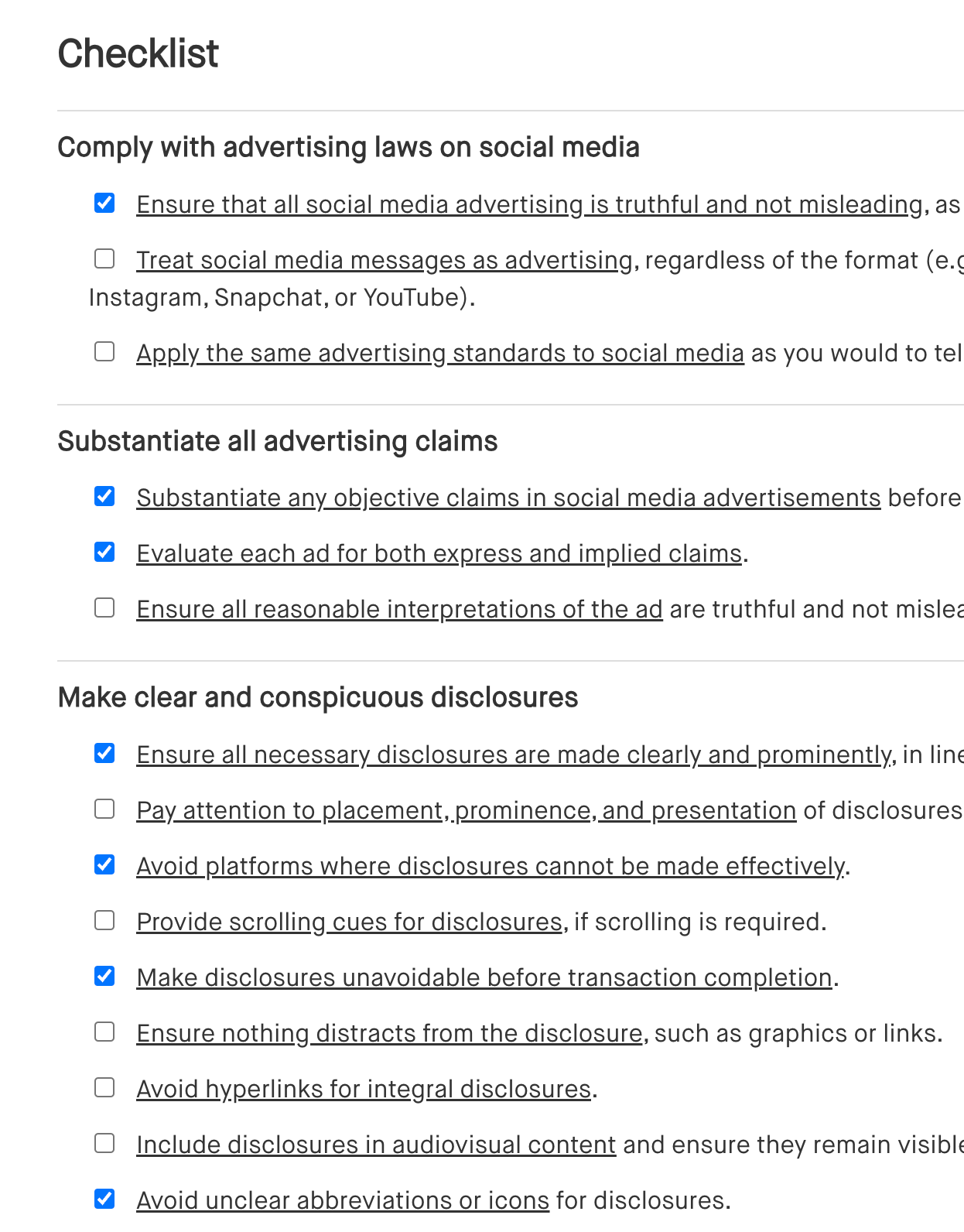 Advertising and promotions on social media: Free checklist