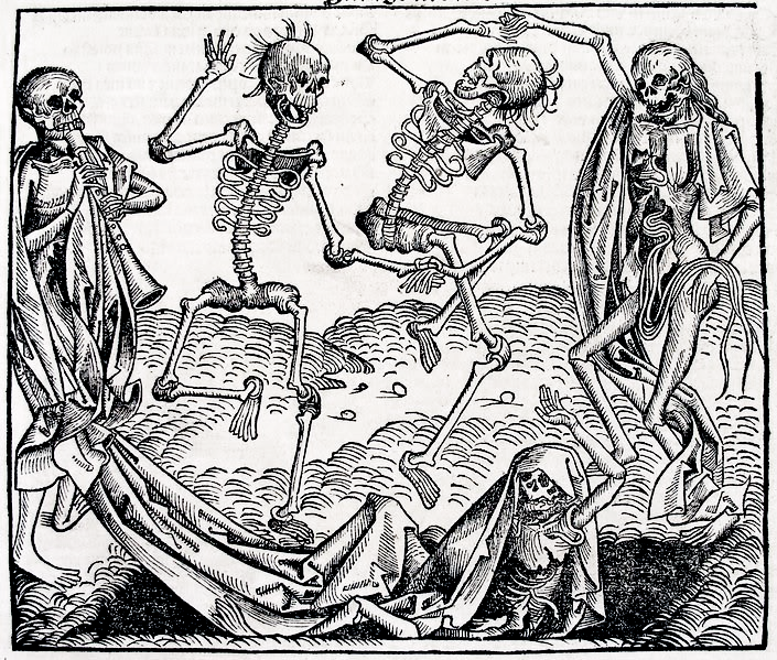 The newsletter's usual dancing plague skeletons woodcut.