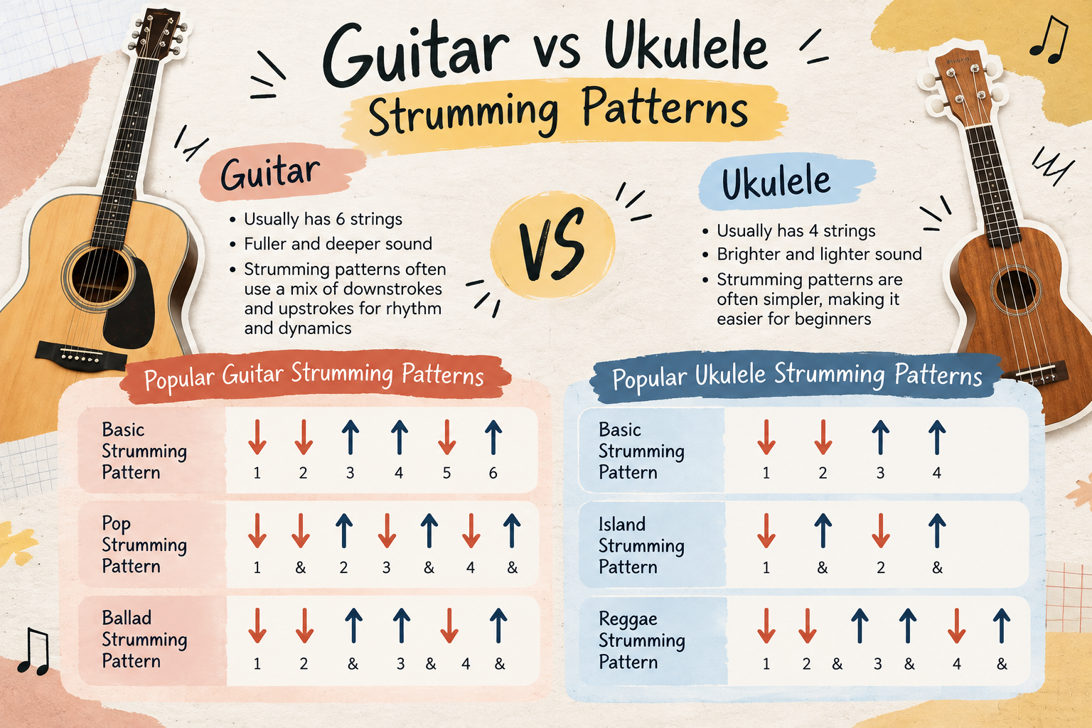 Guitar vs Ukulele Strumming Patterns