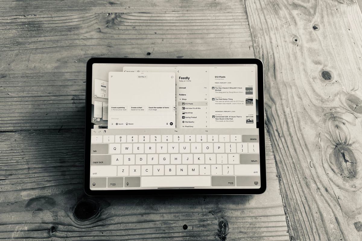 My preferred computer: iPad Pro on a wooden table.