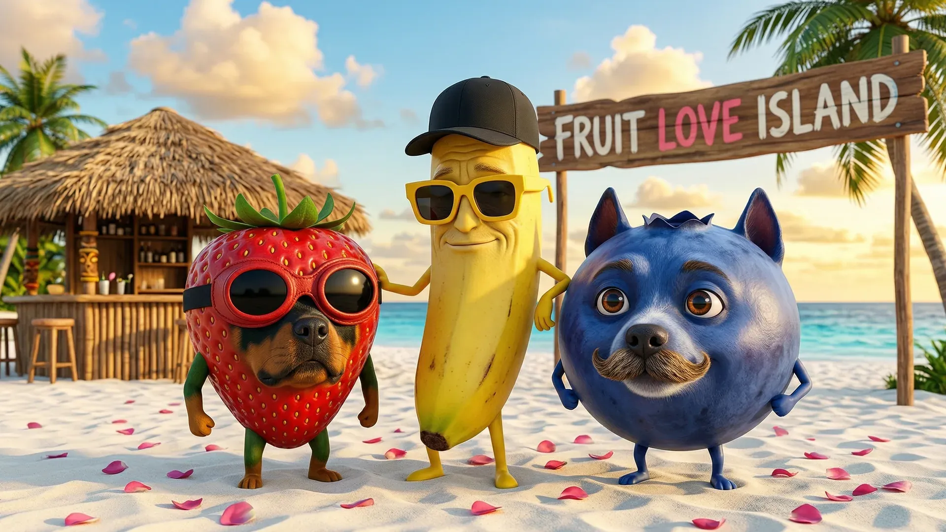 AI Cinema creator working on Fruit Love Island animated series featuring anthropomorphic fruit characters