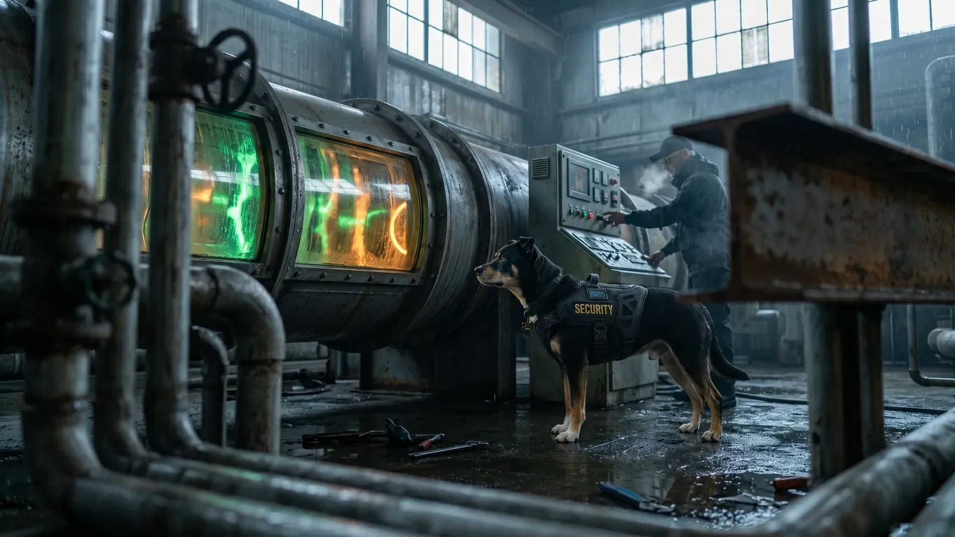 Developer working on AI content pipeline code with multiple monitors showing workflow diagrams and automation tools