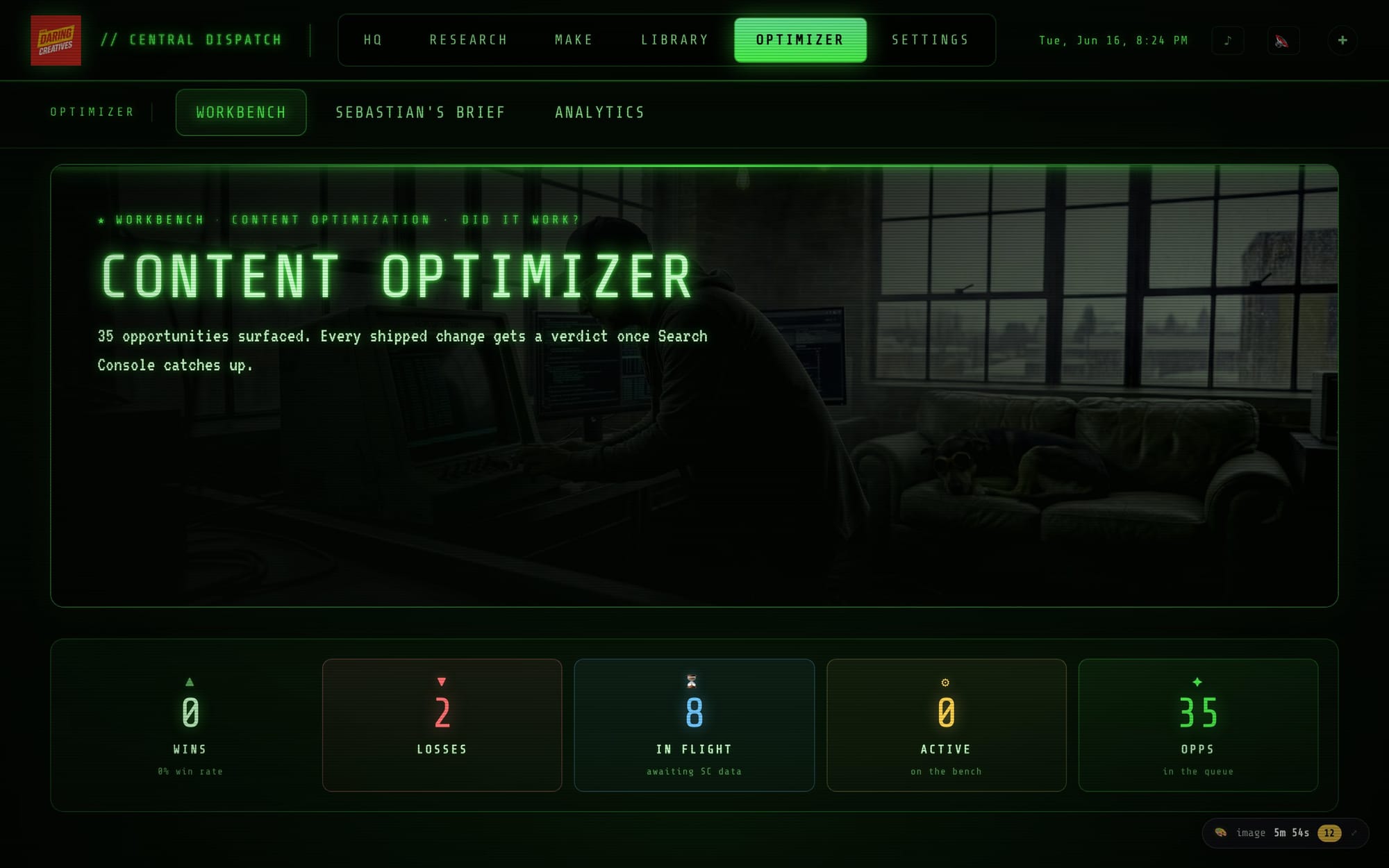 The Content Optimizer workbench in the Command Center