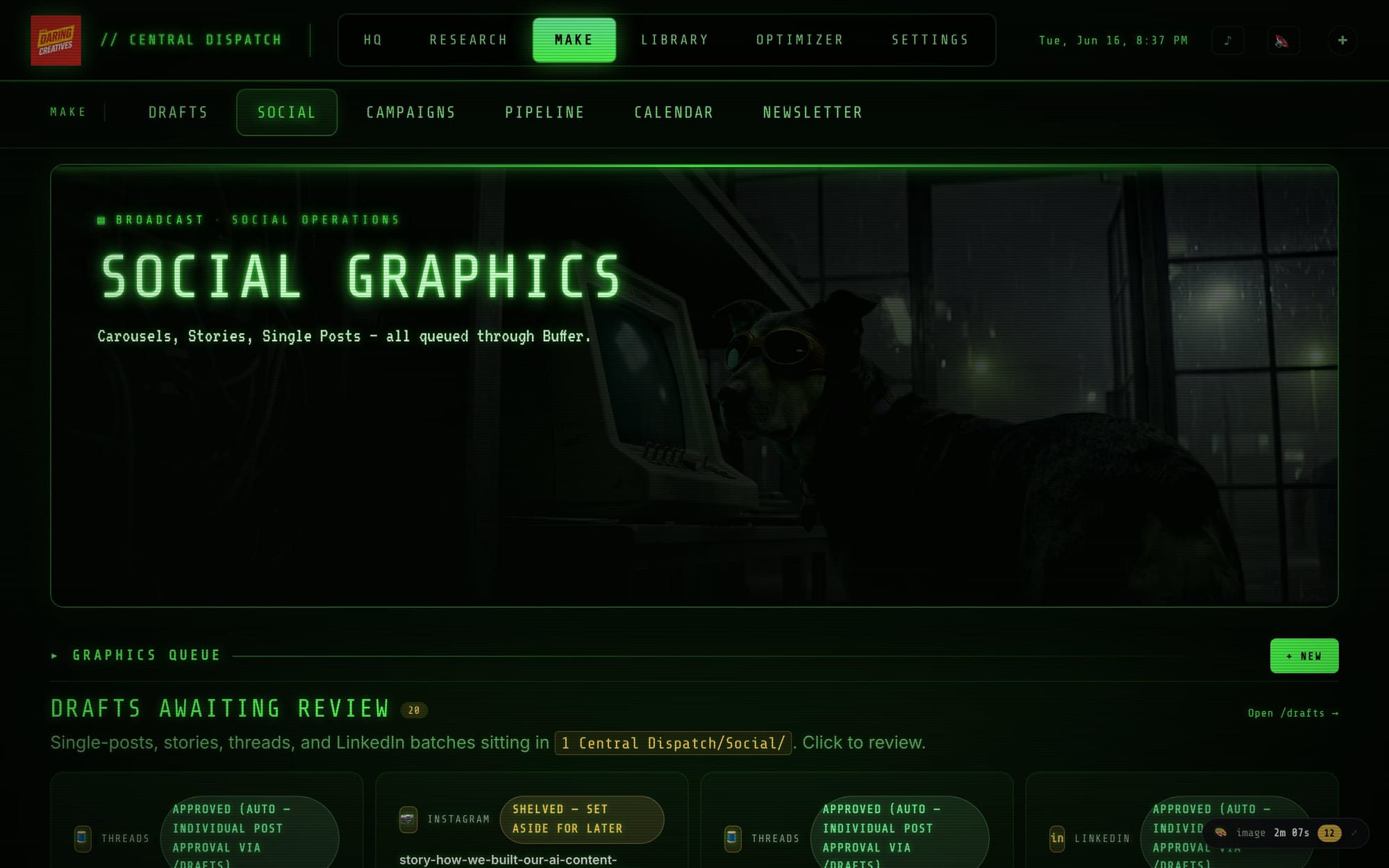 The social graphics queue in the Command Center